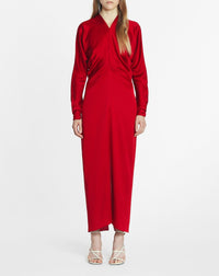 Robe drapée ajustée en soie - Carmin
