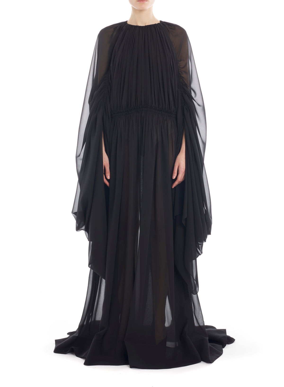 Robe froncée à manches longues - Noir