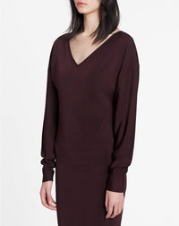 ZZNO STOCK AMARENA V NECK MIDI DRESS SIDE SLIT
