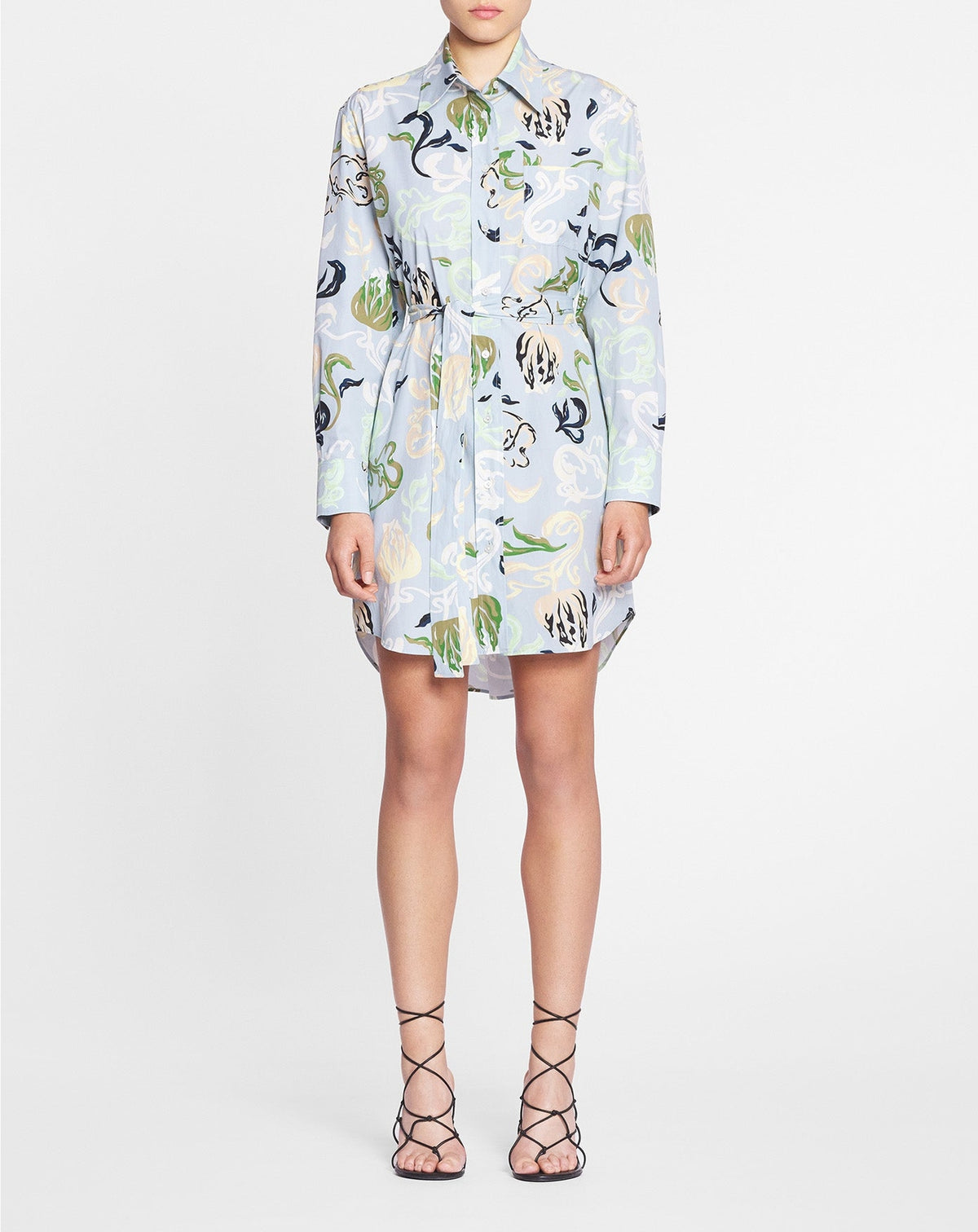 Robe courte à nouer motif abstrait - Azur