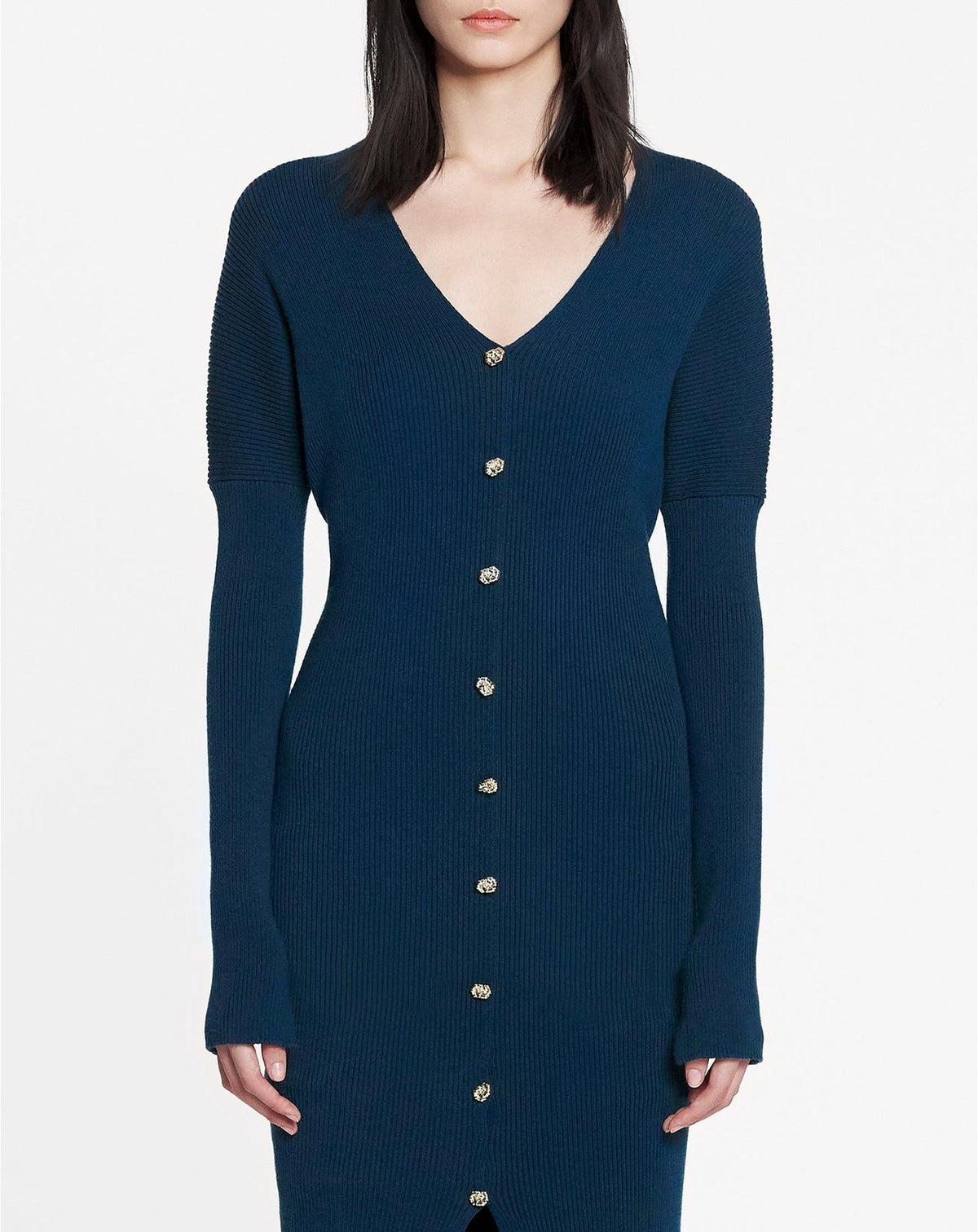 Robe longue décolleté en laine - Saphir