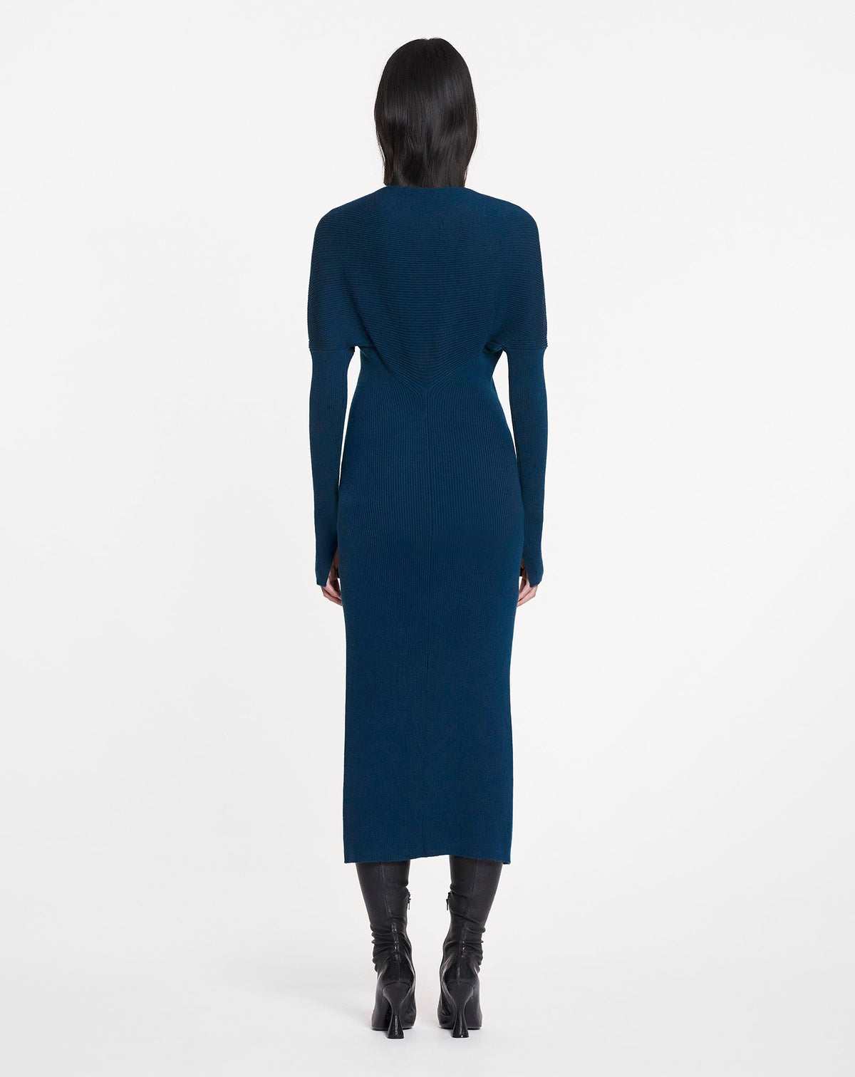 Robe longue décolleté en laine - Saphir