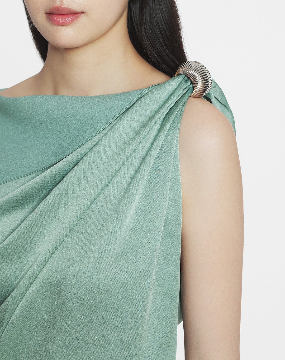 Robe Arpège drapée bague en soie - Vert de Gris