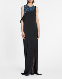 Robe midi drapée asymétrique en soie - Noir & Bleu