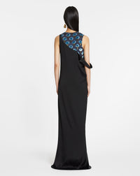 Robe midi drapée asymétrique en soie - Noir & Bleu