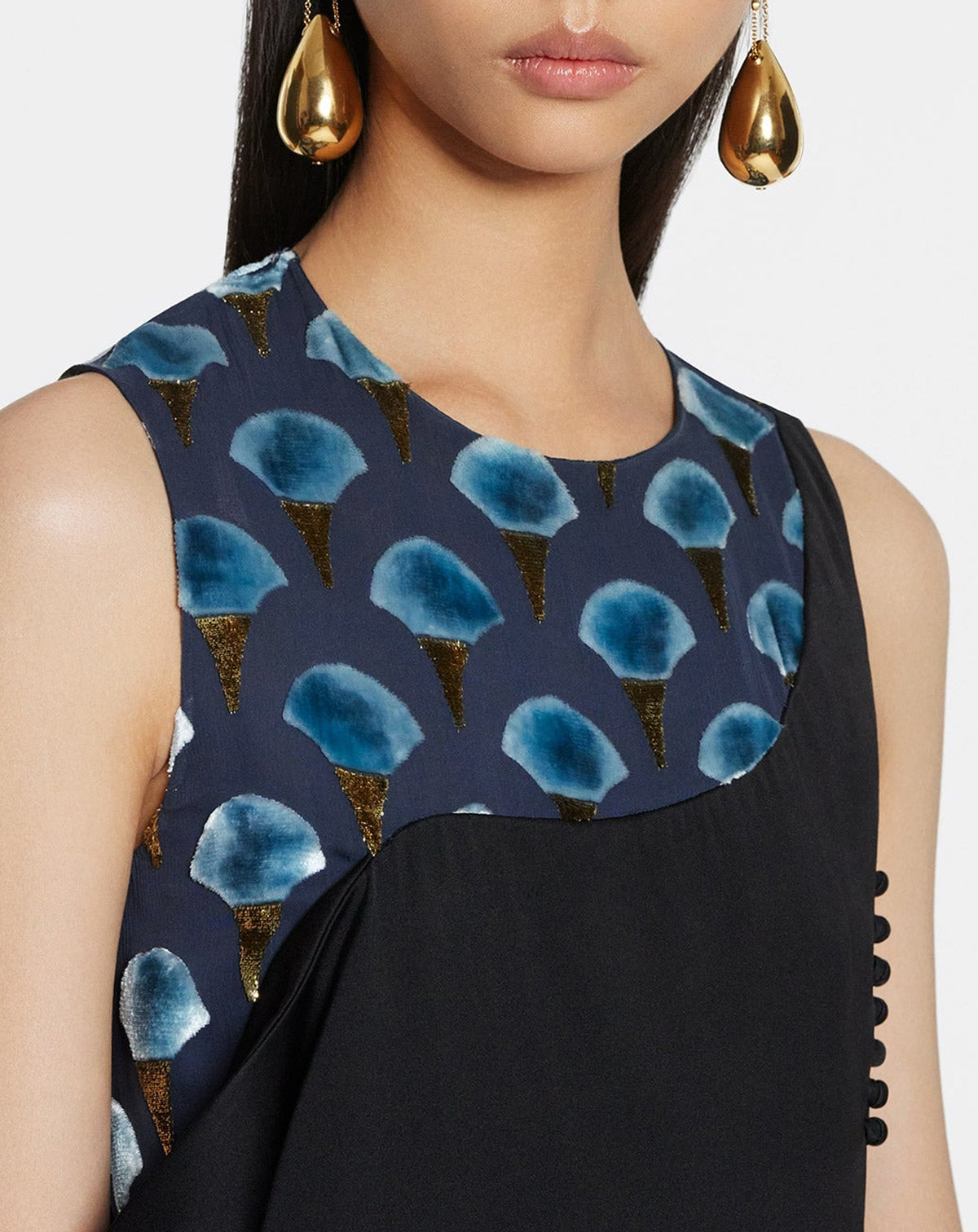 Robe midi drapée asymétrique en soie - Noir & Bleu