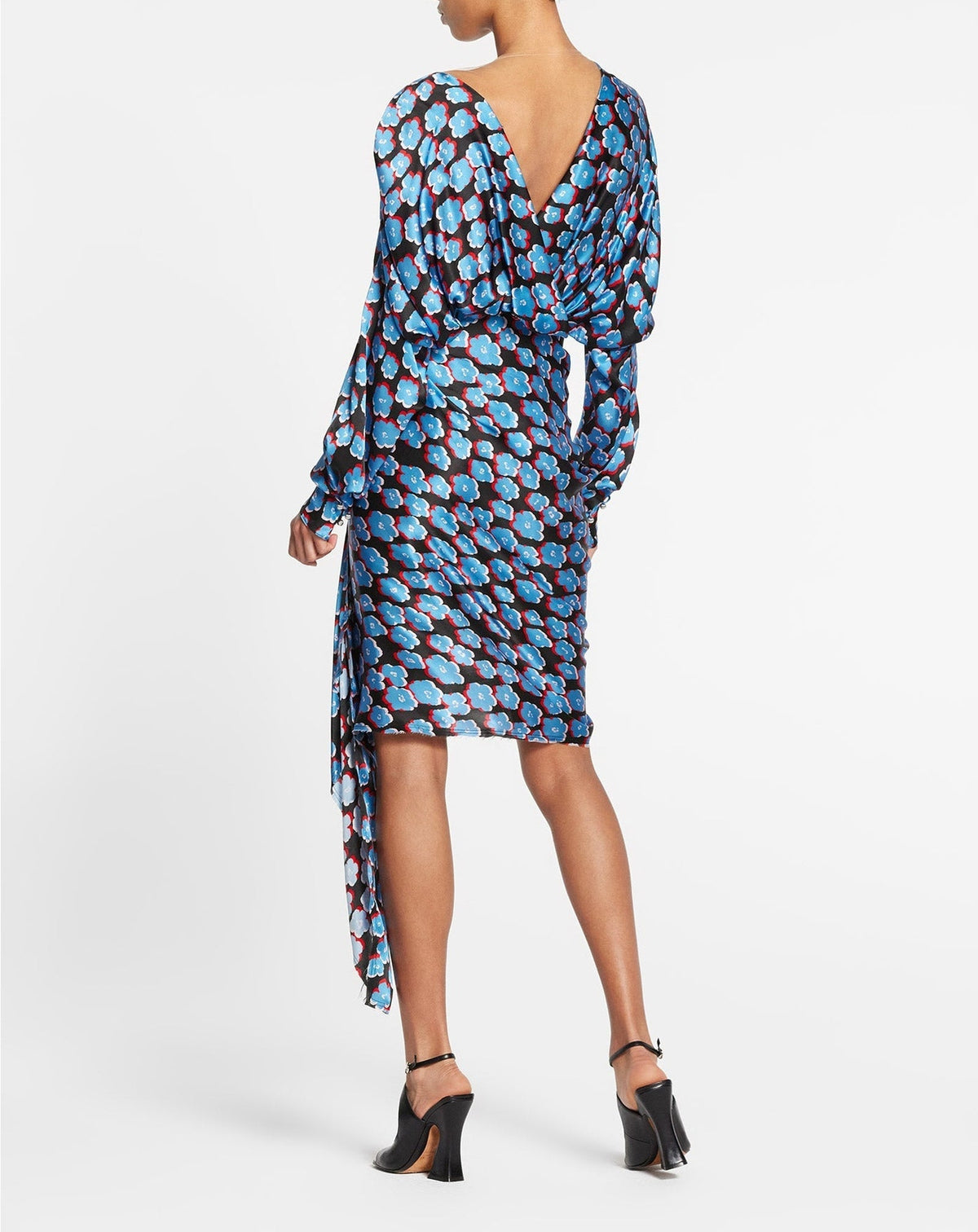 Robe courte drapée en soie - Noir & Bleu