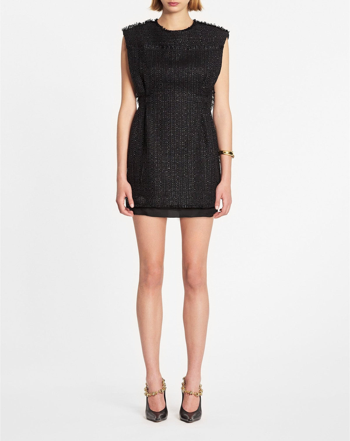 Robe courte sans manches en tweed - Noir
