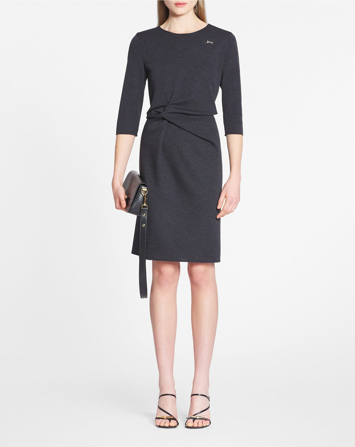 Robe détail nœud en laine - Gris Foncé
