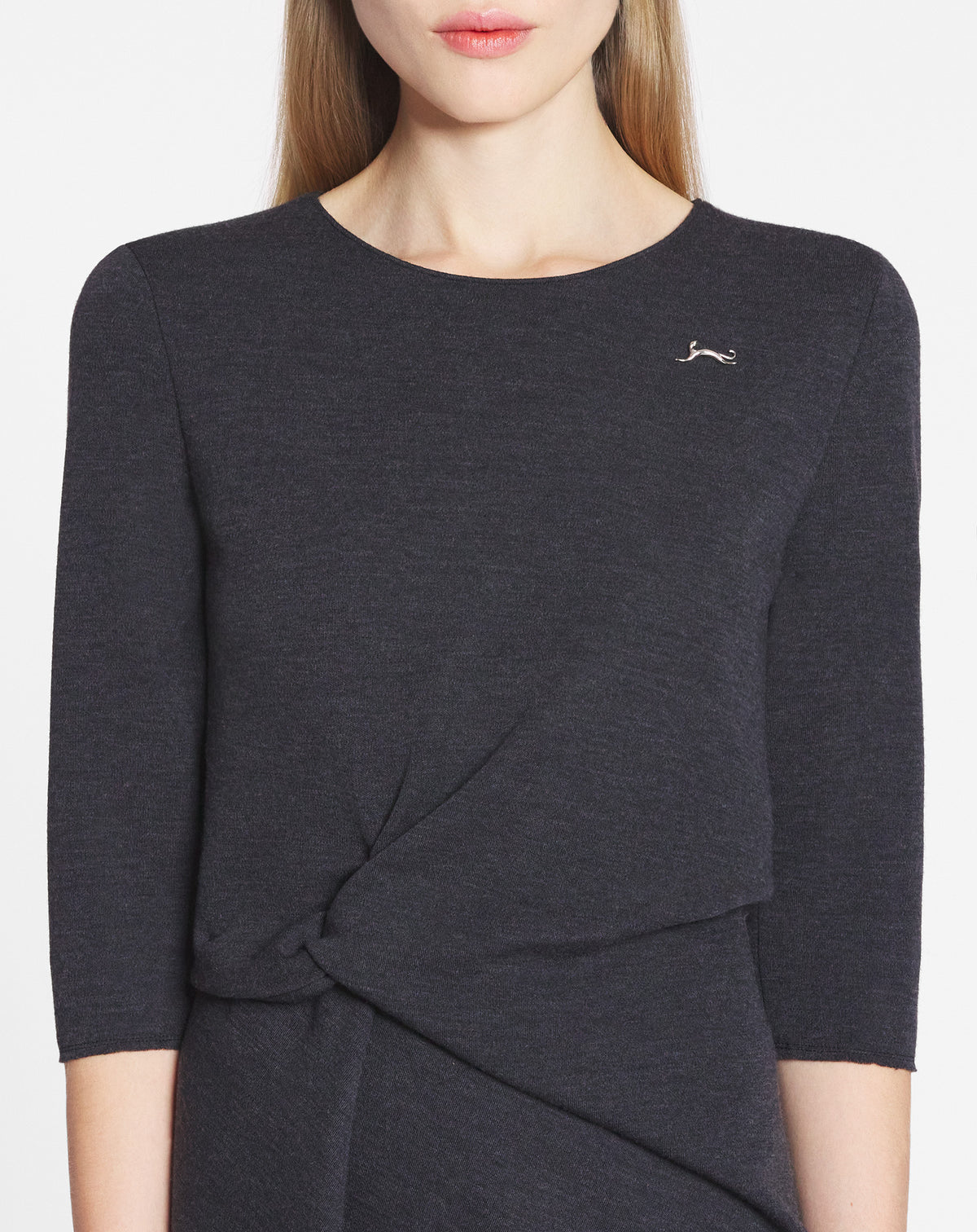 Robe détail nœud en laine - Gris Foncé