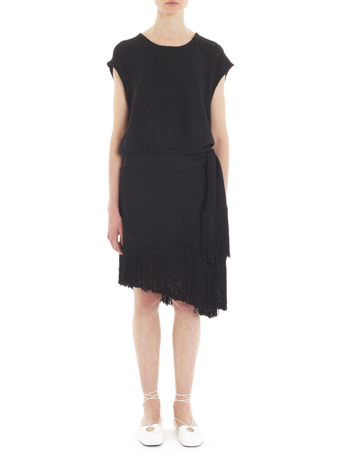 Robe courte à franges brodée - Noir