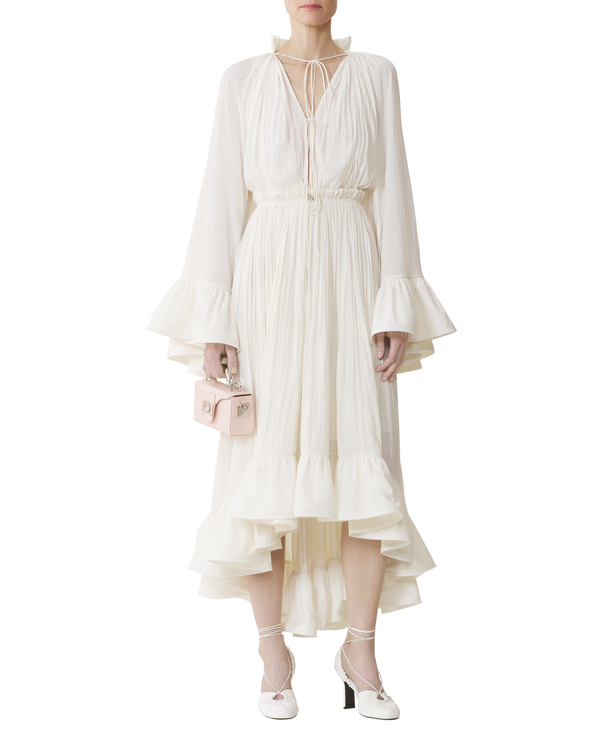 Robe longue à volants - Blanc casse