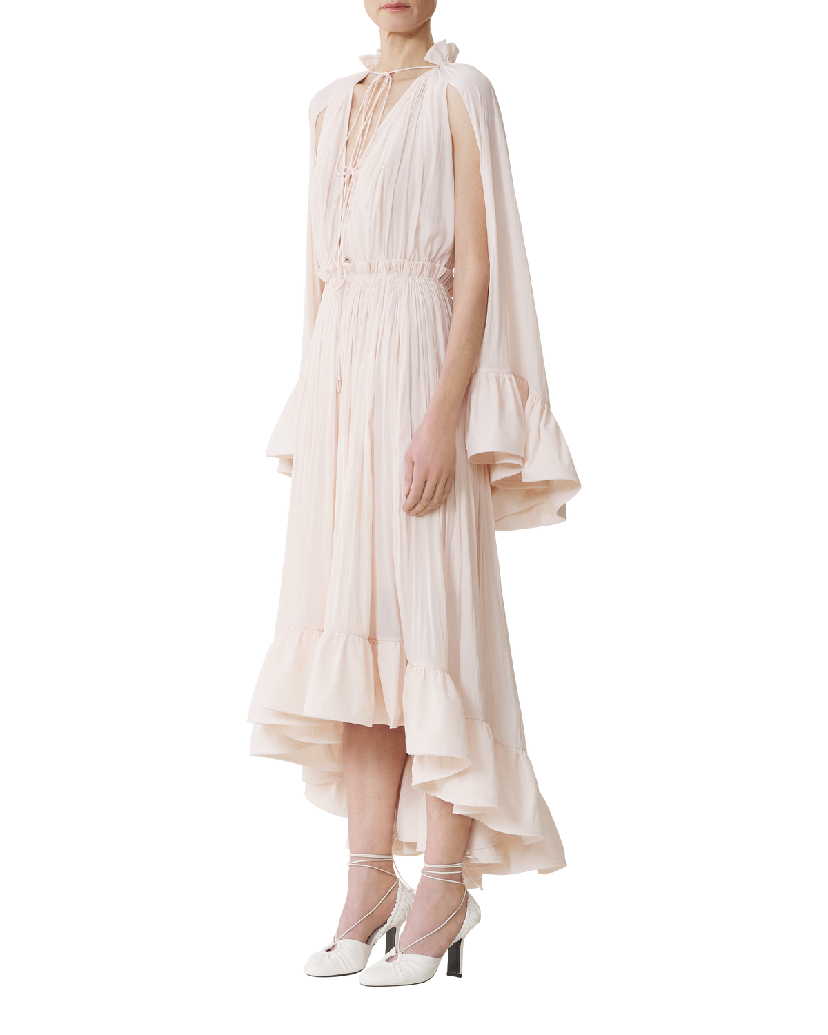 Robe longue à volants - Rose pâle
