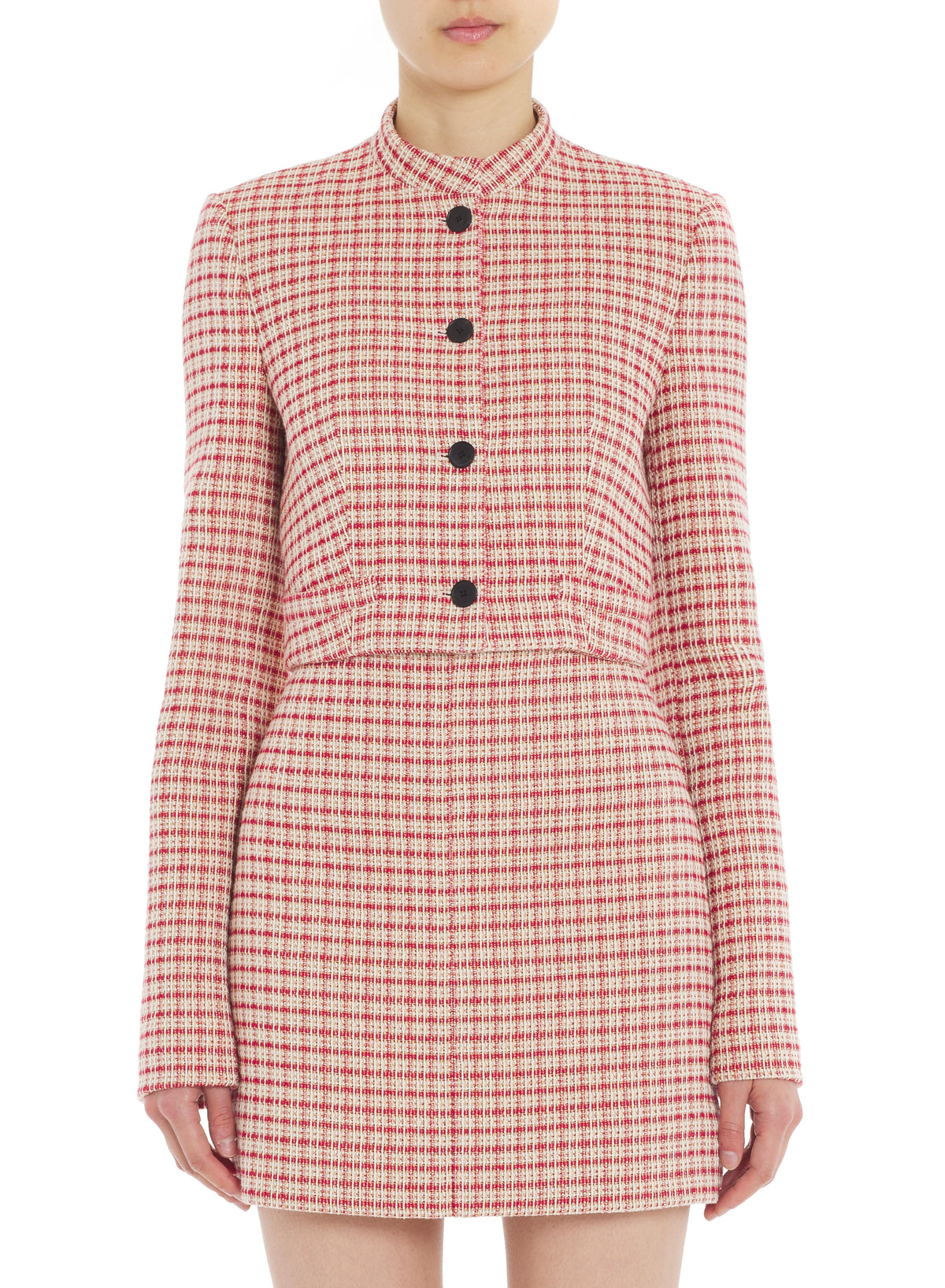 Veste courte en tweed - Ecru & carmin