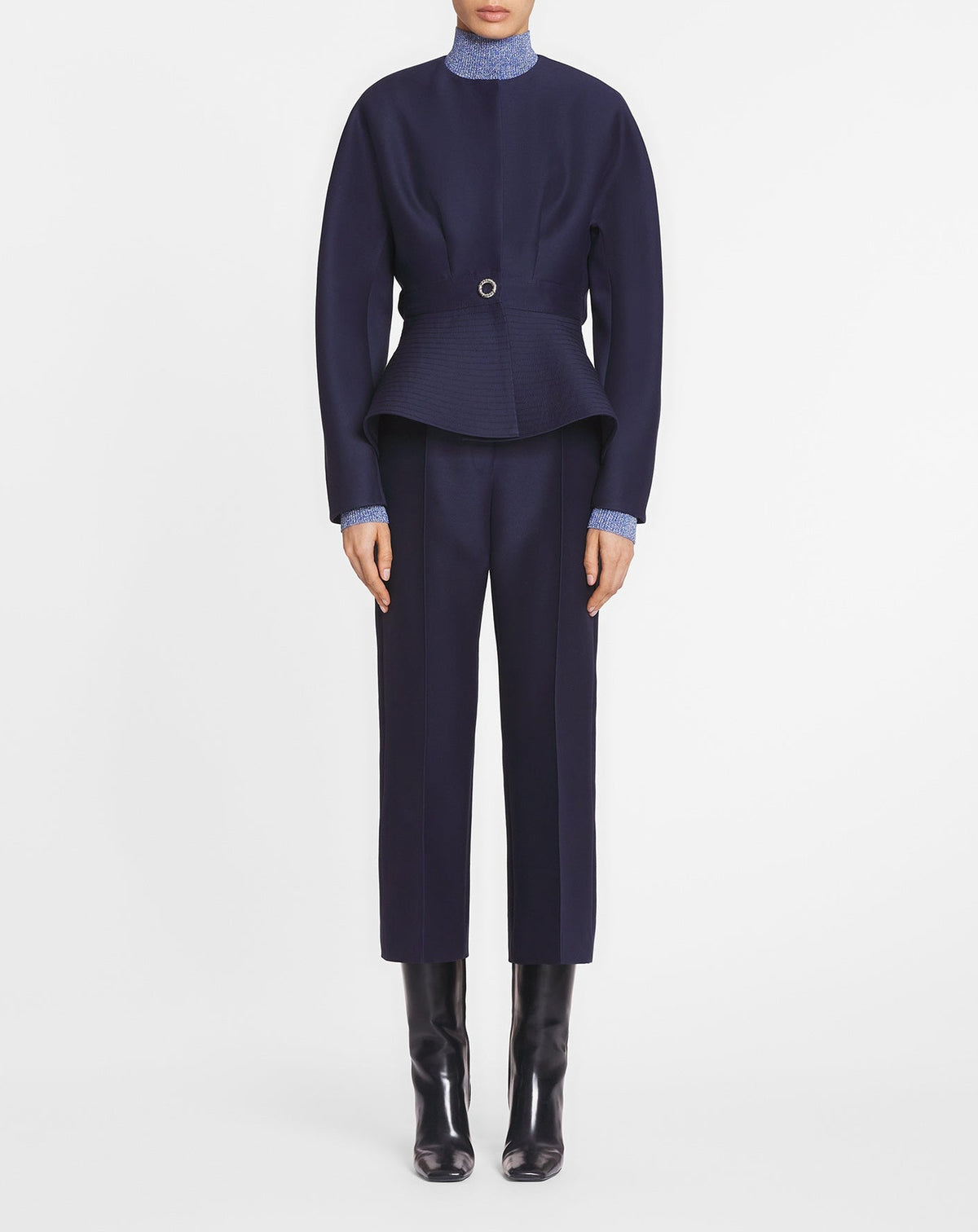 Veste peplum en laine - Bleu Nuit