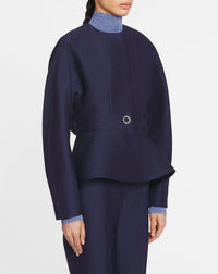 Veste peplum en laine - Bleu Nuit