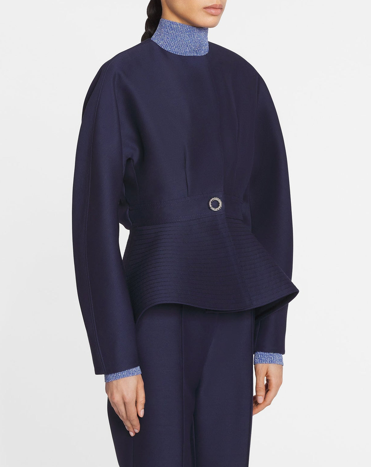 Veste peplum en laine - Bleu Nuit