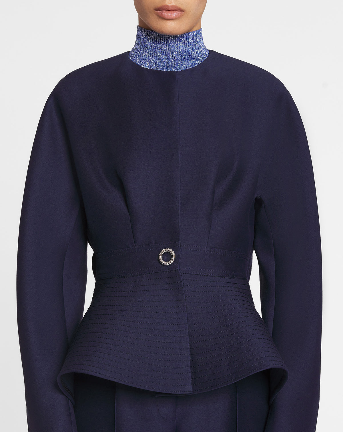 Veste peplum en laine - Bleu Nuit