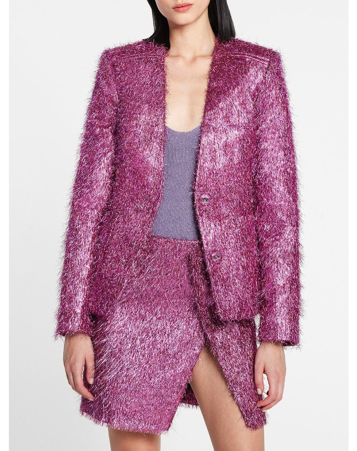 Veste ajustée à fines franges - Rose