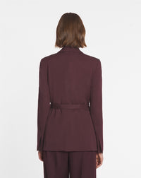 Veste tailleur ceinturée en laine - Bordeaux