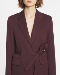Veste tailleur ceinturée en laine - Bordeaux