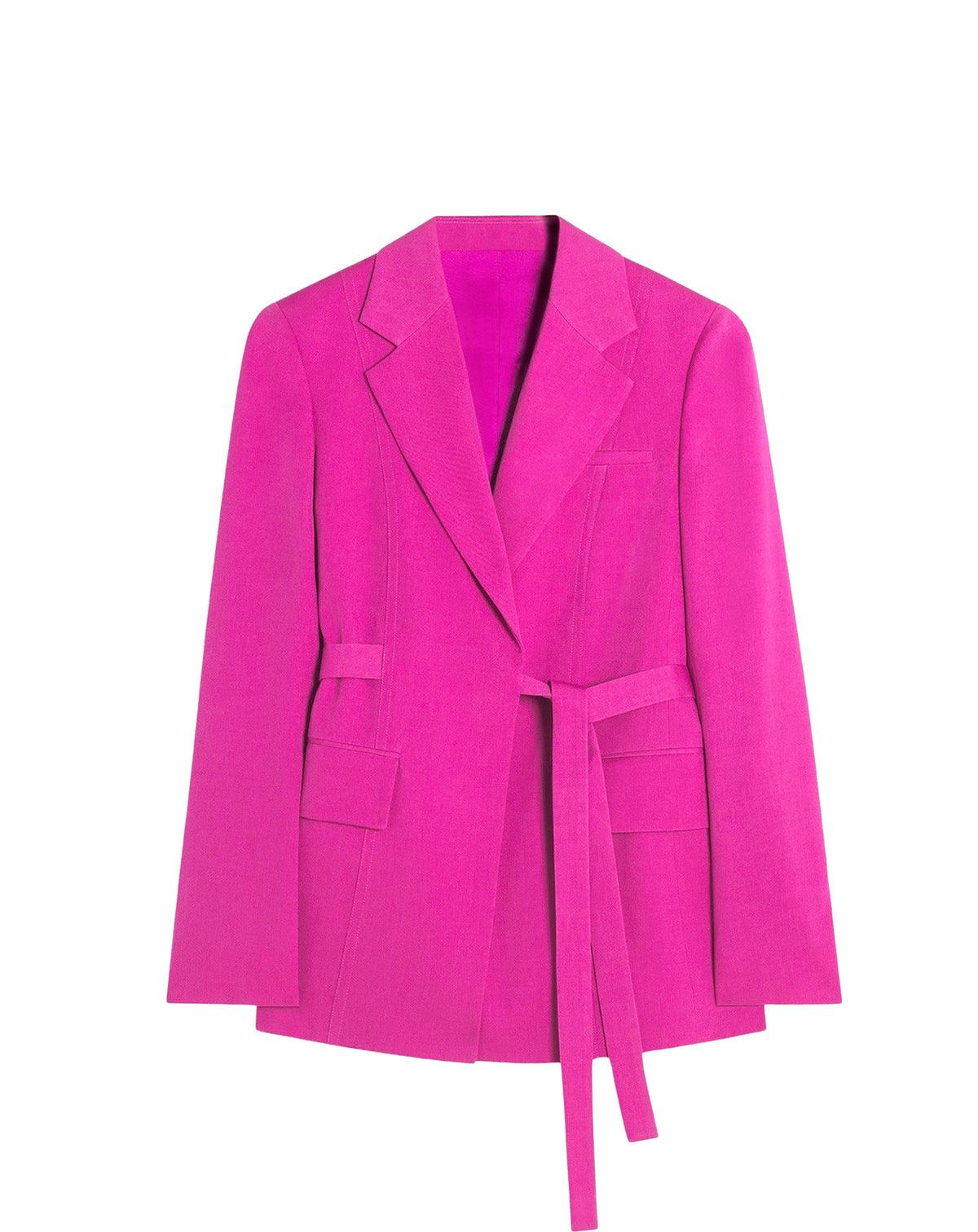 Veste tailleur ceinturée en laine - Fuchsia