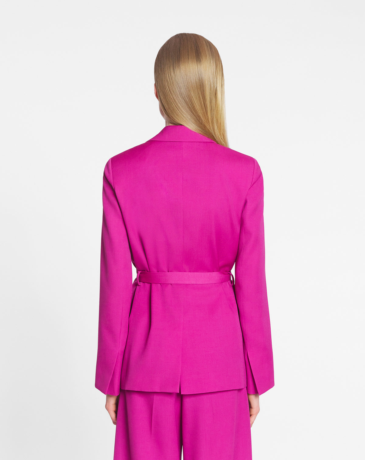 Veste tailleur ceinturée en laine - Fuchsia