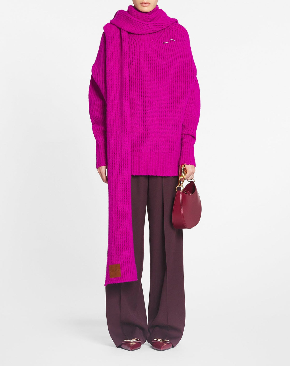Pull col roulé en laine - Fuchsia