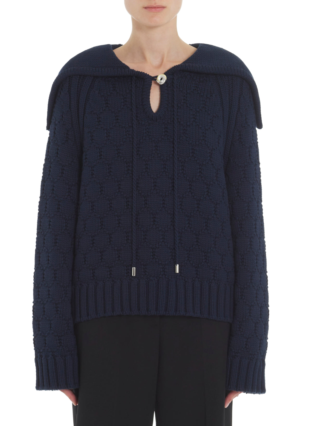 ZZNO STOCK BLEU MARINE PULL TEXTURÉ COL MARIN