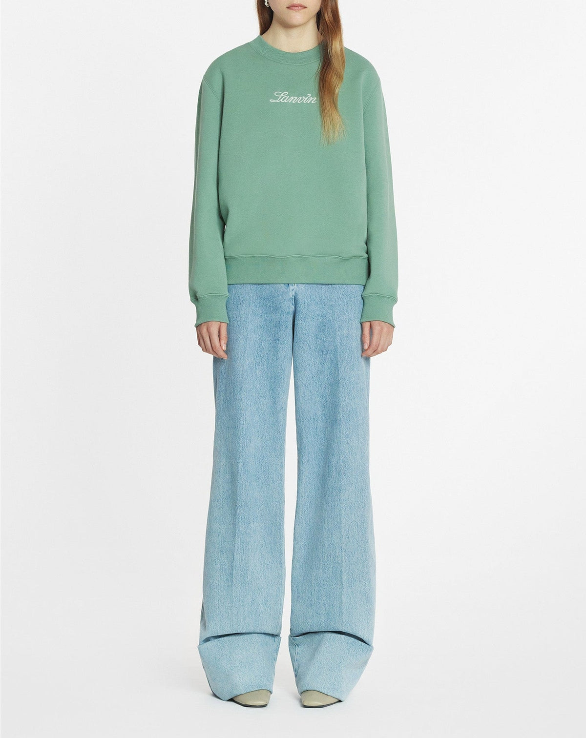 Sweatshirt logo manuscrit bouclette - Vert de gris