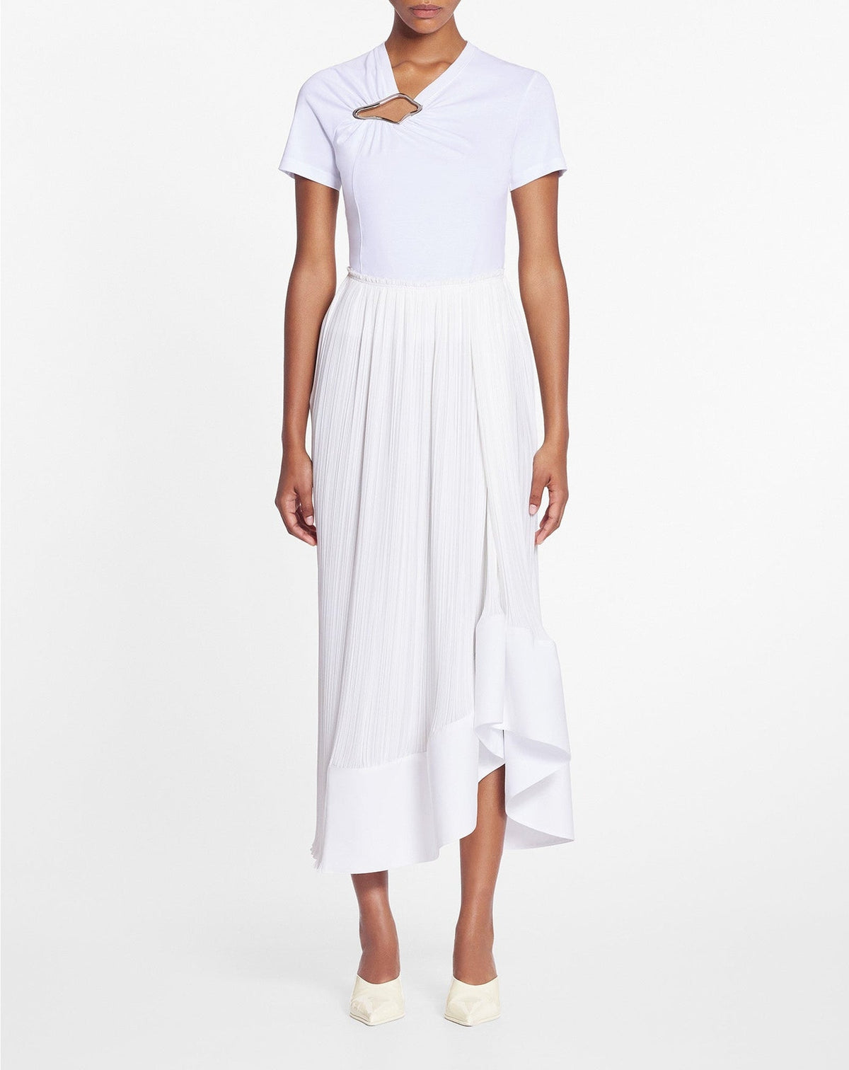 Eyelet drapped fitted top - Blanc optique