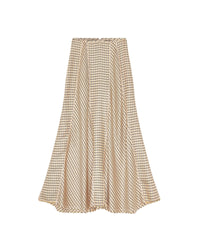 Jupe midi plissée motif pied-de-poule - Marron & Orange