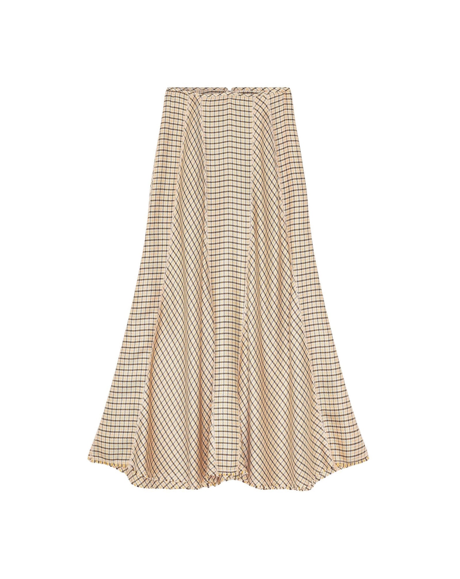 Jupe midi plissée motif pied-de-poule - Marron & Orange