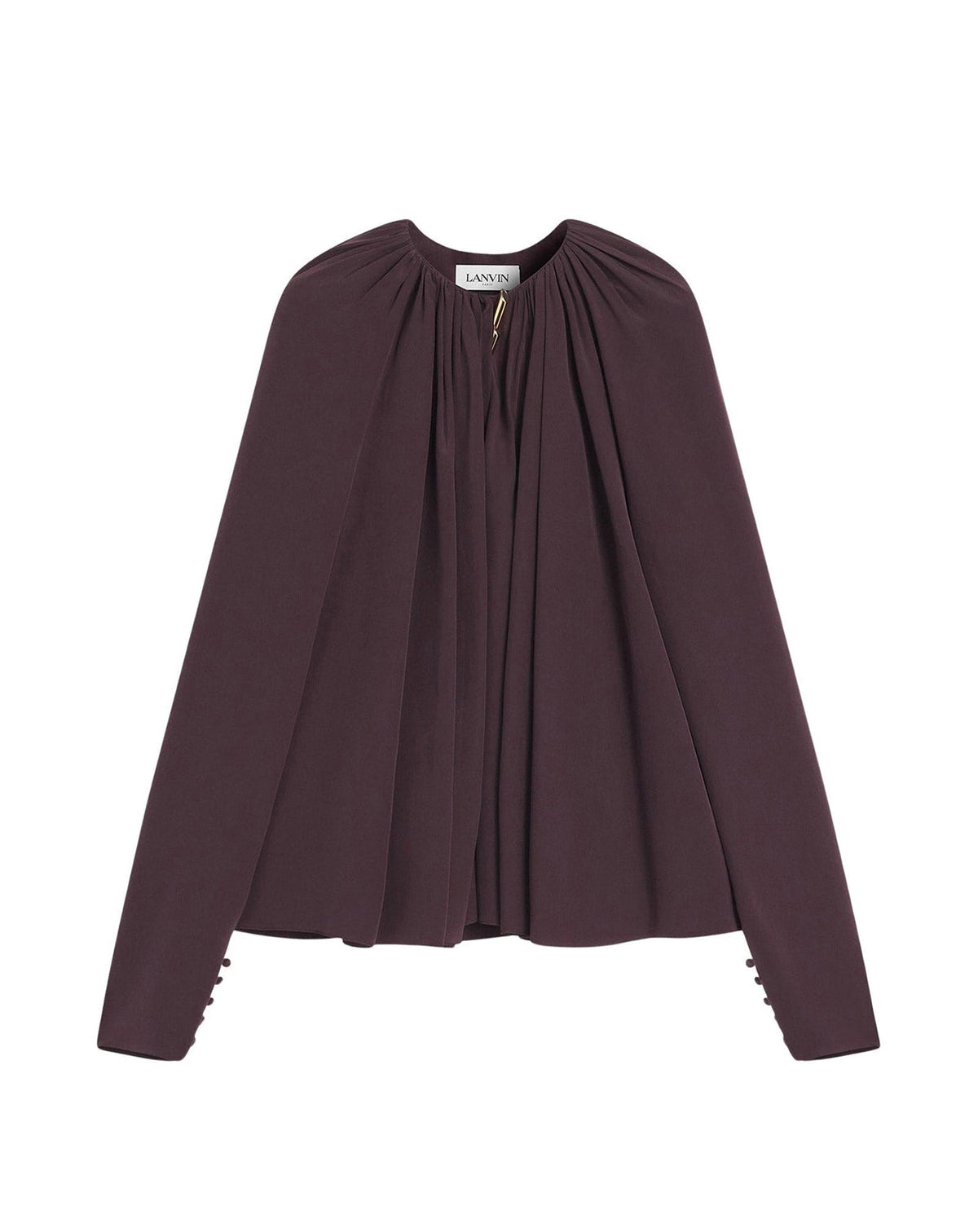 ZZNO STOCK CACAO LONG SLEEVE BLOUSE OPEN NECK