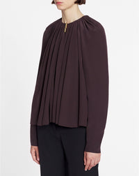 ZZNO STOCK CACAO LONG SLEEVE BLOUSE OPEN NECK