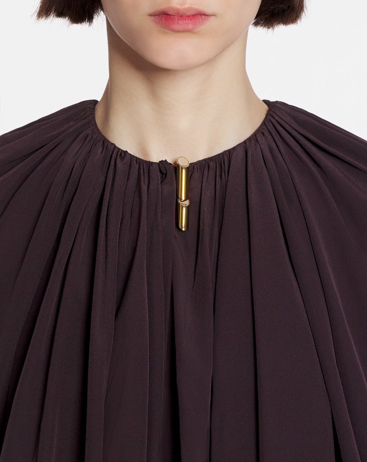 ZZNO STOCK CACAO LONG SLEEVE BLOUSE OPEN NECK