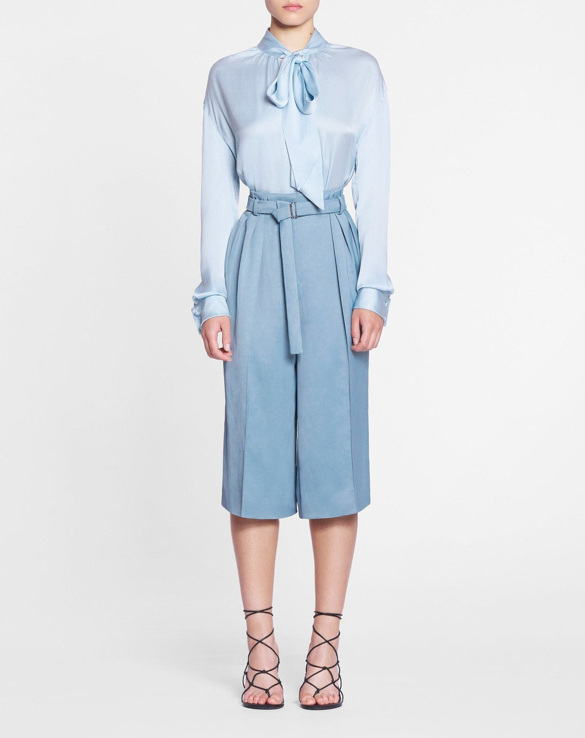 Blouse lavallière en soie - Bleu Ciel