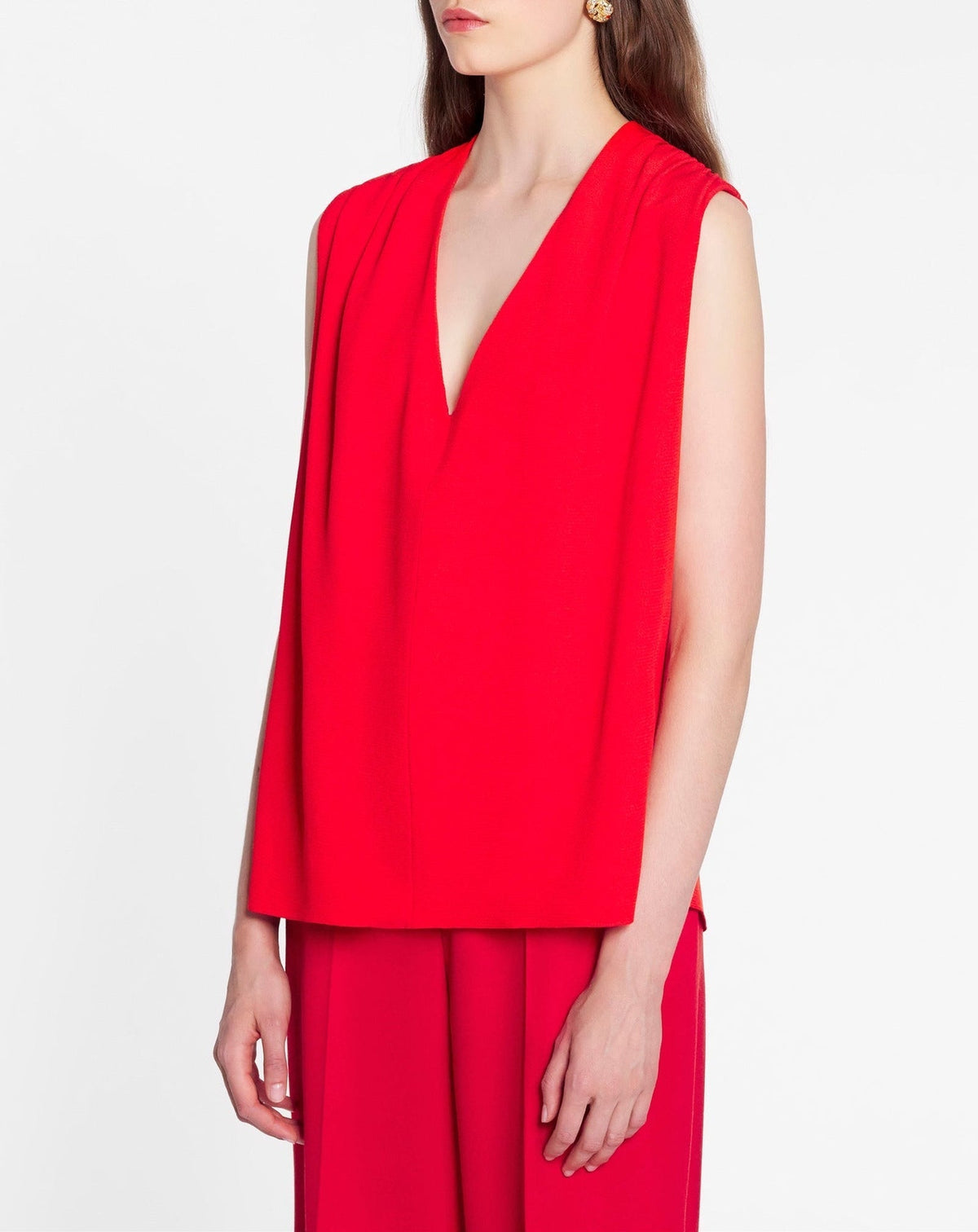 Blouse à col V sans manches en soie mélangée - Coquelicot