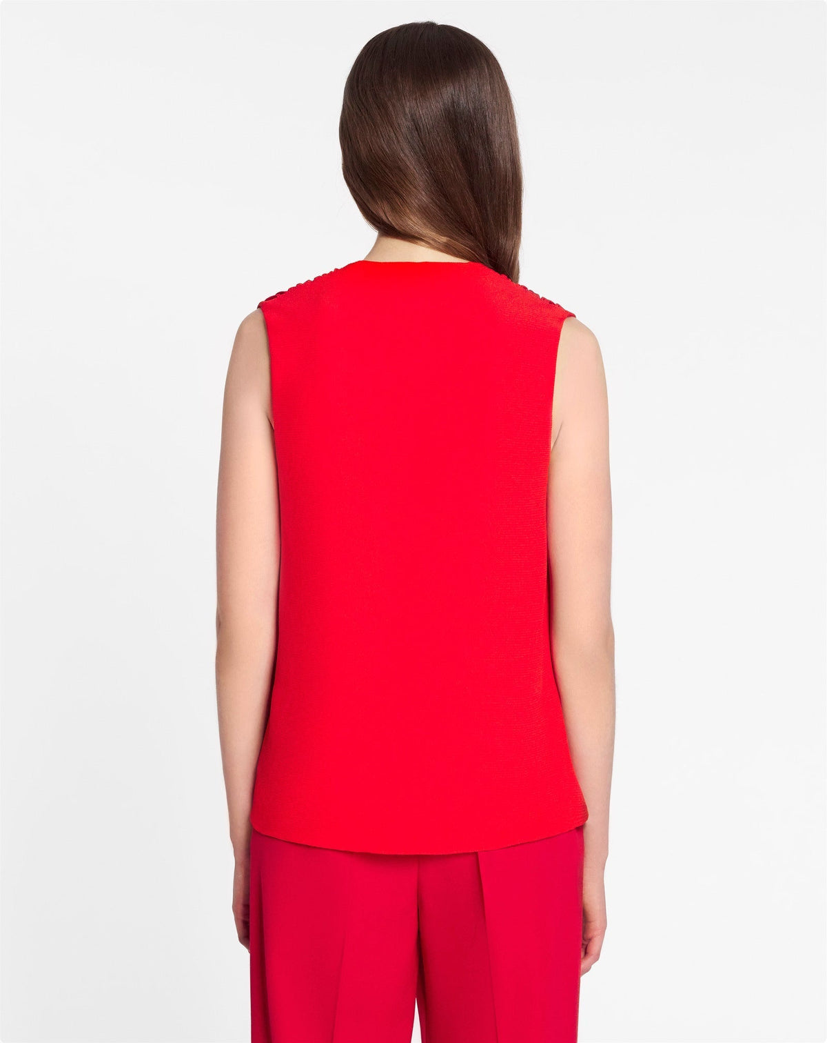 Blouse à col V sans manches en soie mélangée - Coquelicot