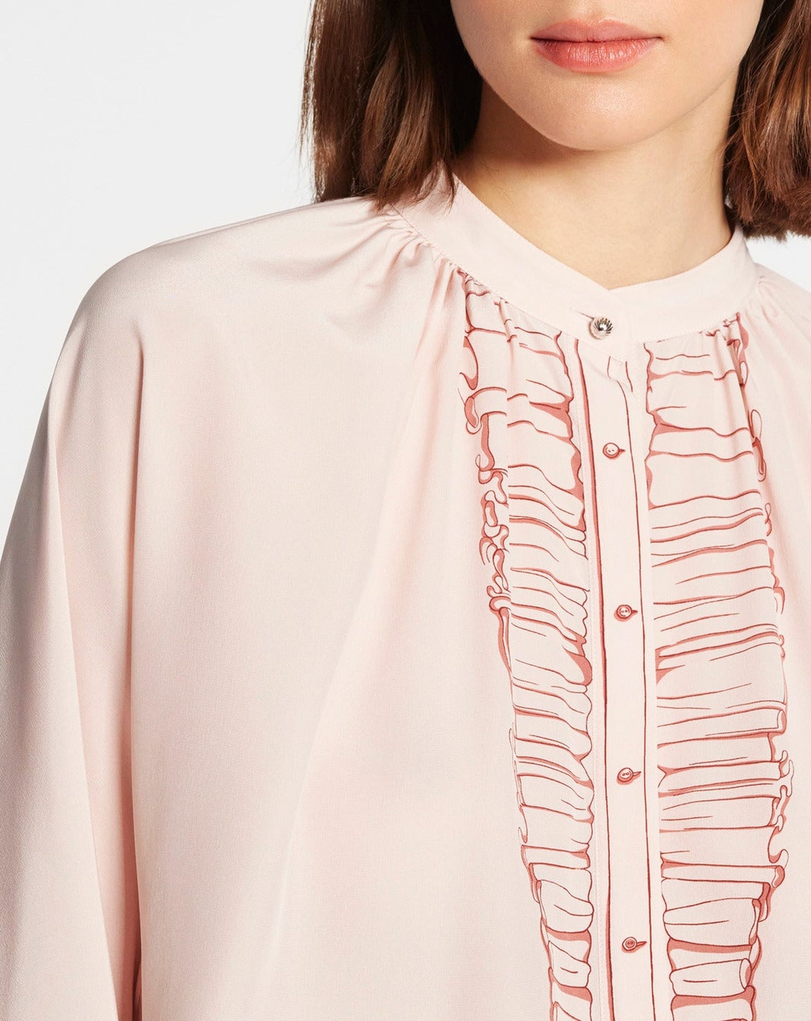 Blouse tompe l'œil en soie - Rose Pâle