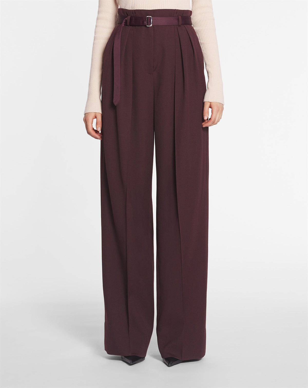 Pantalon taille haute en laine - Bordeaux