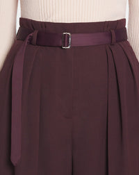 Pantalon taille haute en laine - Bordeaux