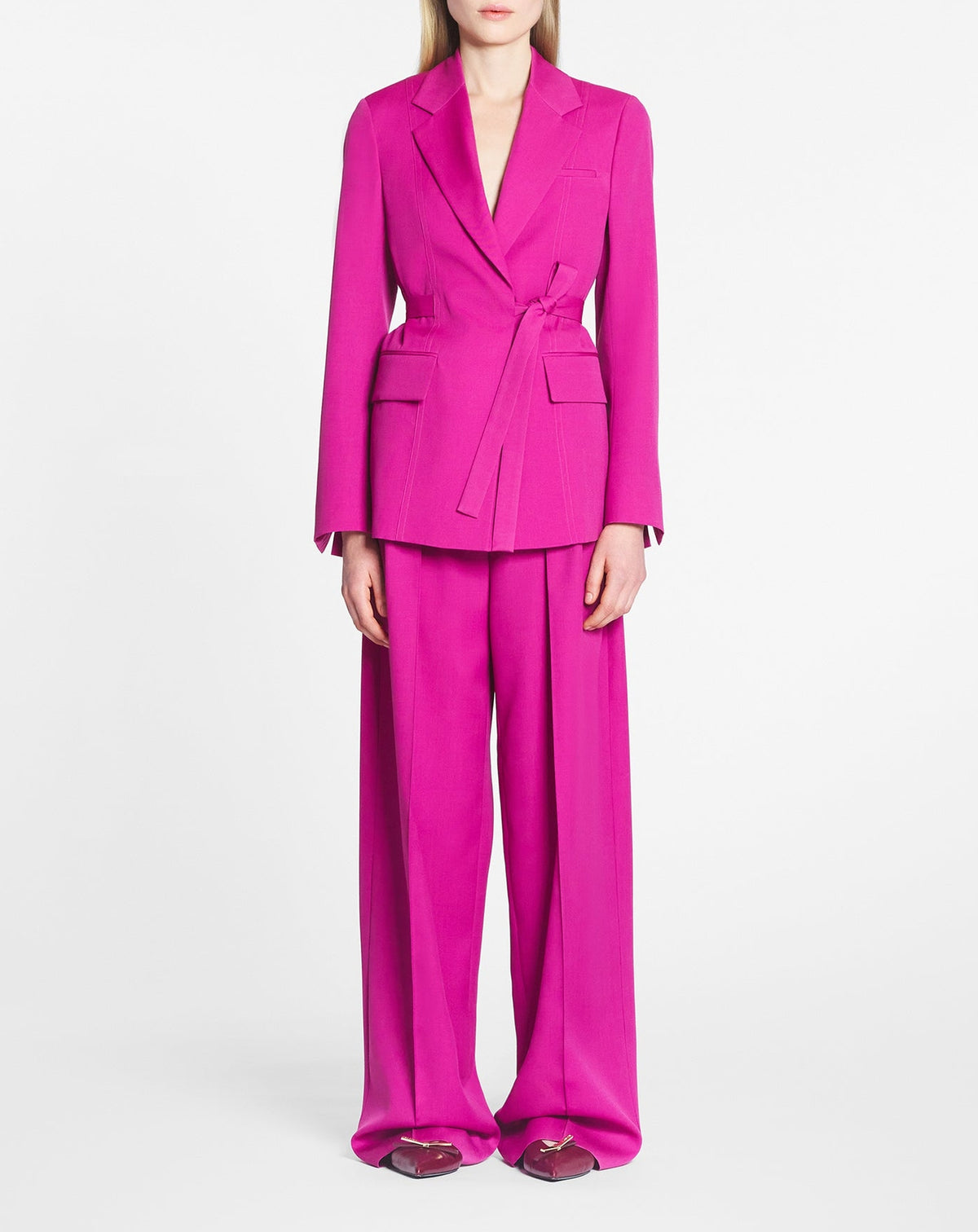 Pantalon taille haute en laine - Fuchsia