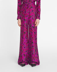 Pantalon large imprimé fourrure en soie - Fuchsia