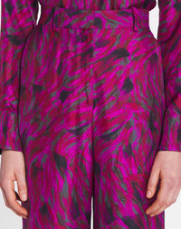 Pantalon large imprimé fourrure en soie - Fuchsia