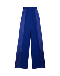 Pantalon large bi-matière en laine - Bleu Majorelle