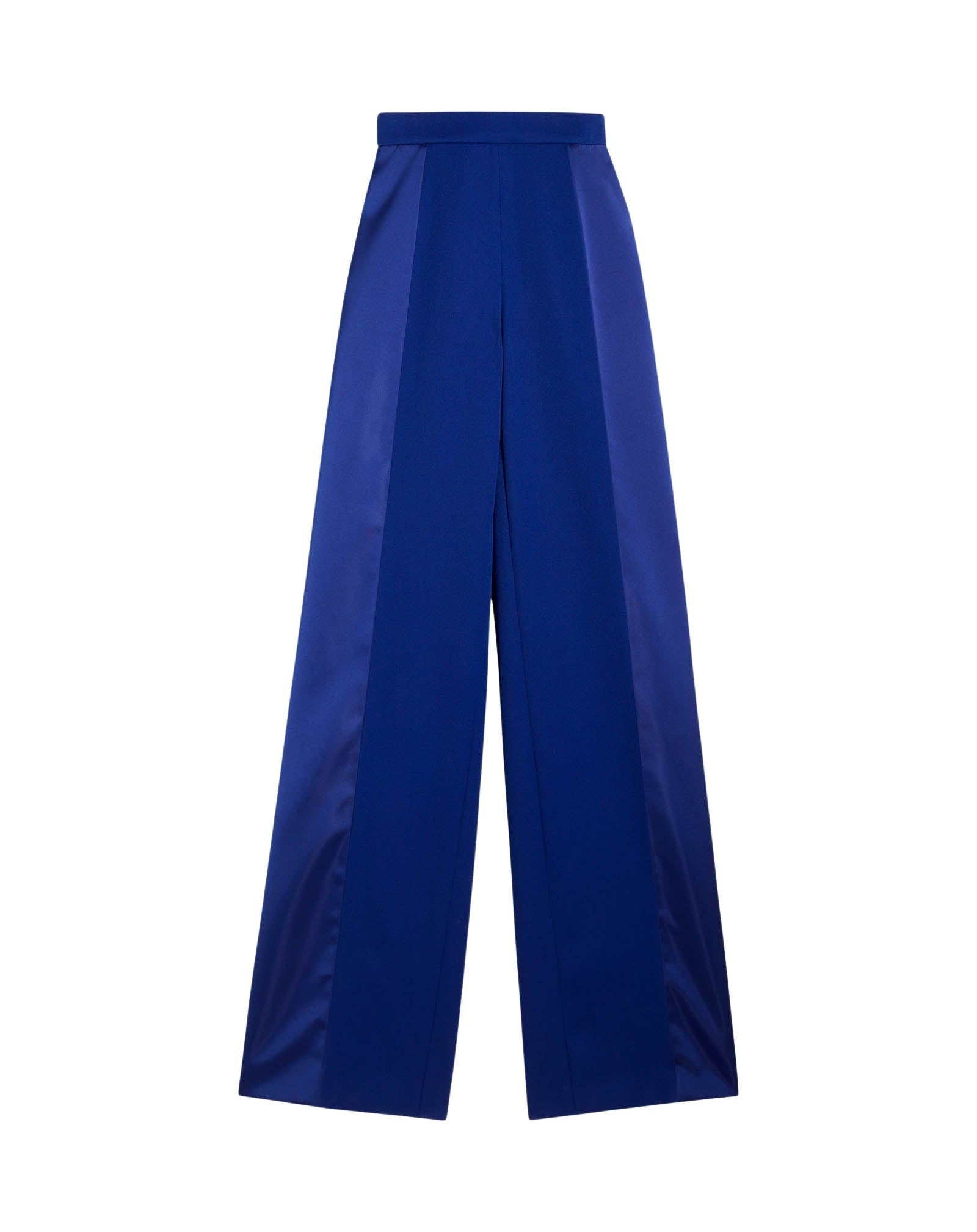 Pantalon large bi-matière en laine - Bleu Majorelle