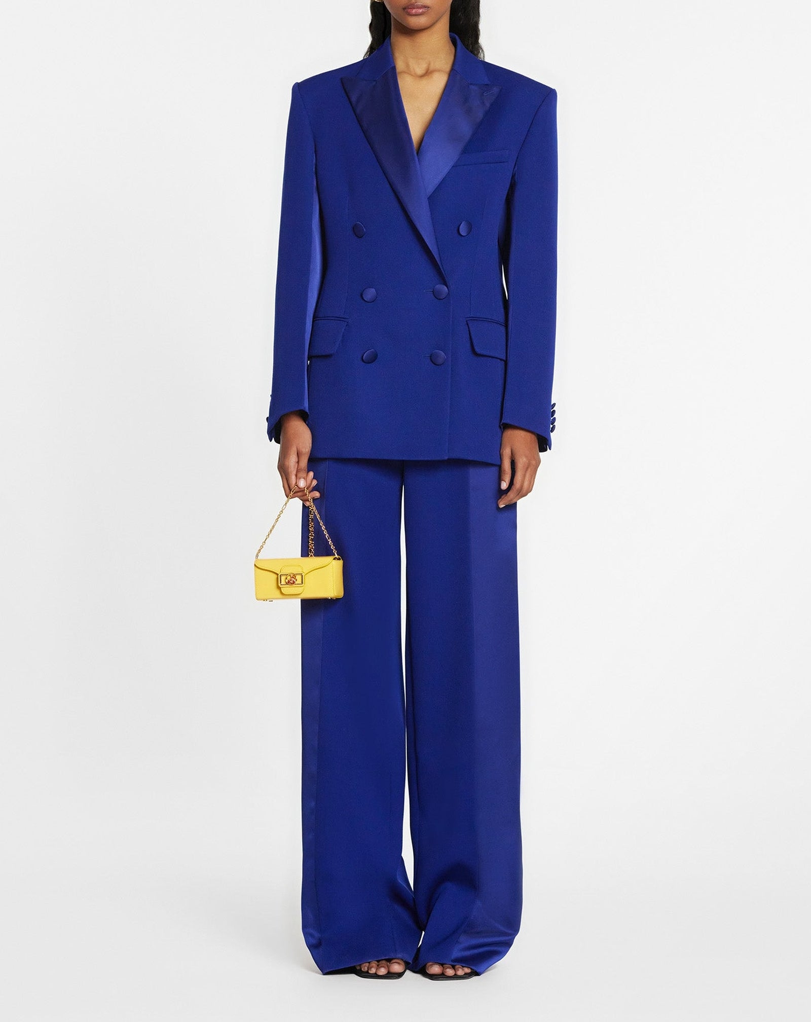 Pantalon large bi-matière en laine - Bleu Majorelle