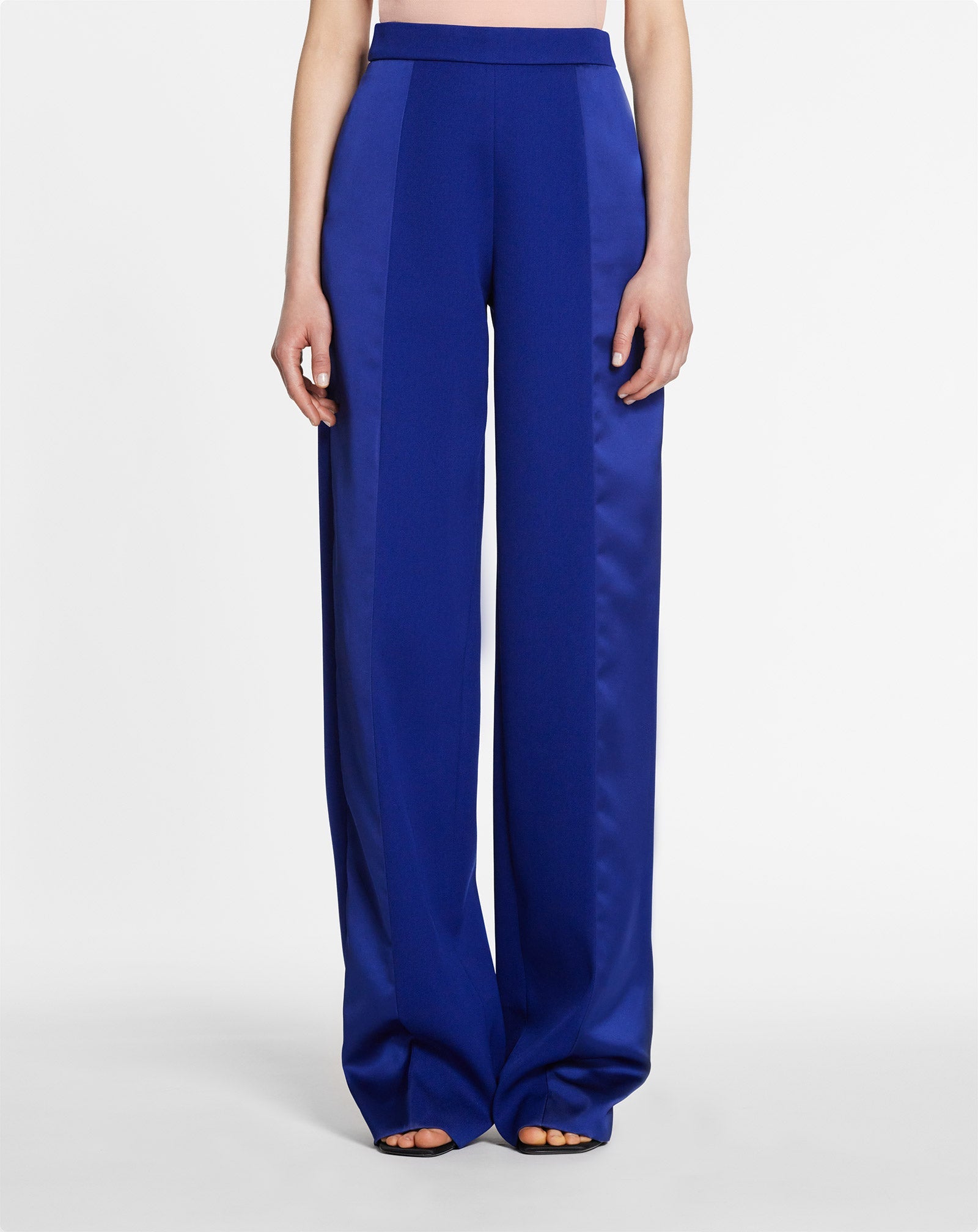 Pantalon large bi-matière en laine - Bleu Majorelle