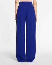 Pantalon large bi-matière en laine - Bleu Majorelle